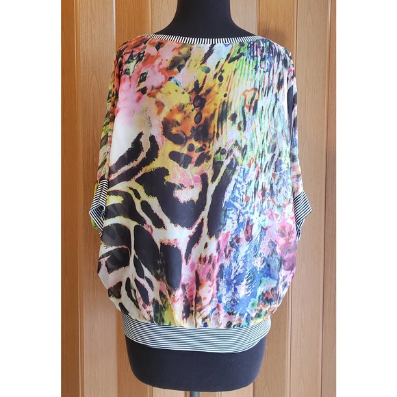 Elysee 26 size medium zebra & cheetah print mesh blouse - Picture 5 of 6